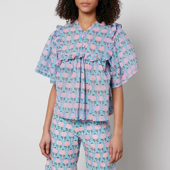 NWOT SZ Blockprints Mary Jane Floral Print Cotton Poplin Top MEDIUM Tuckernuck - Picture 1 of 10
